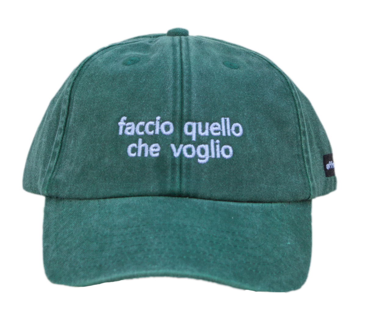Cappello verde Offmode con la frase "faccio quello che voglio" ricamata