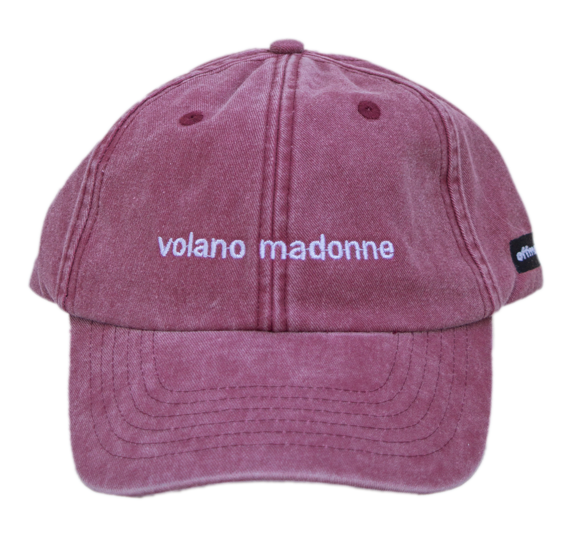Cappello bordeaux Offmode con la frase "volano madonne" ricamata